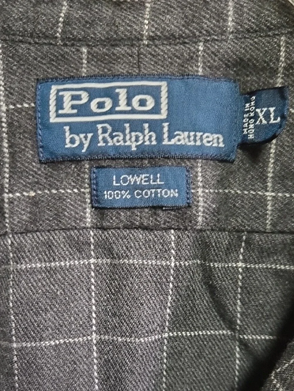 Polo by Ralph Lauren Men’s Charcoal Windowpane Button-Down Shirt 100% Cotton XL